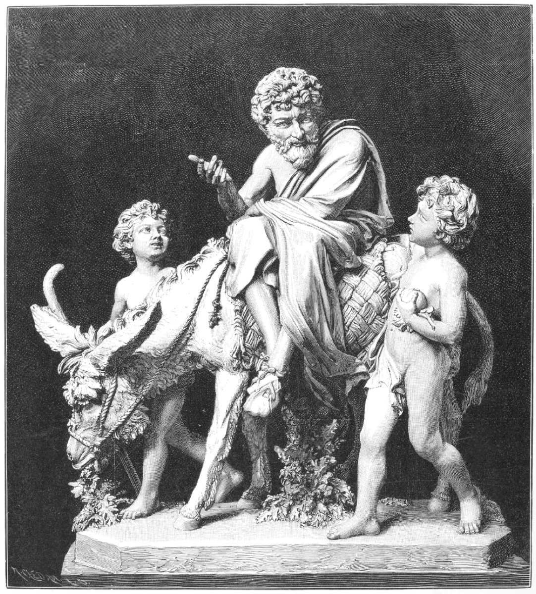 19th-century line engraving of a sculpture of Aesop by Karl Heinrich Möller