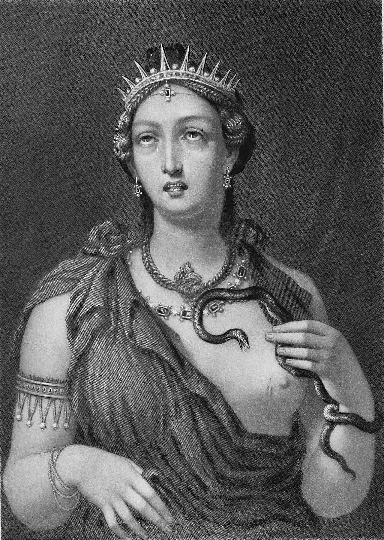 Steel engraving of the encaustic portrait of Cleopatra VII discovered at Hadrian's Villa in 1818