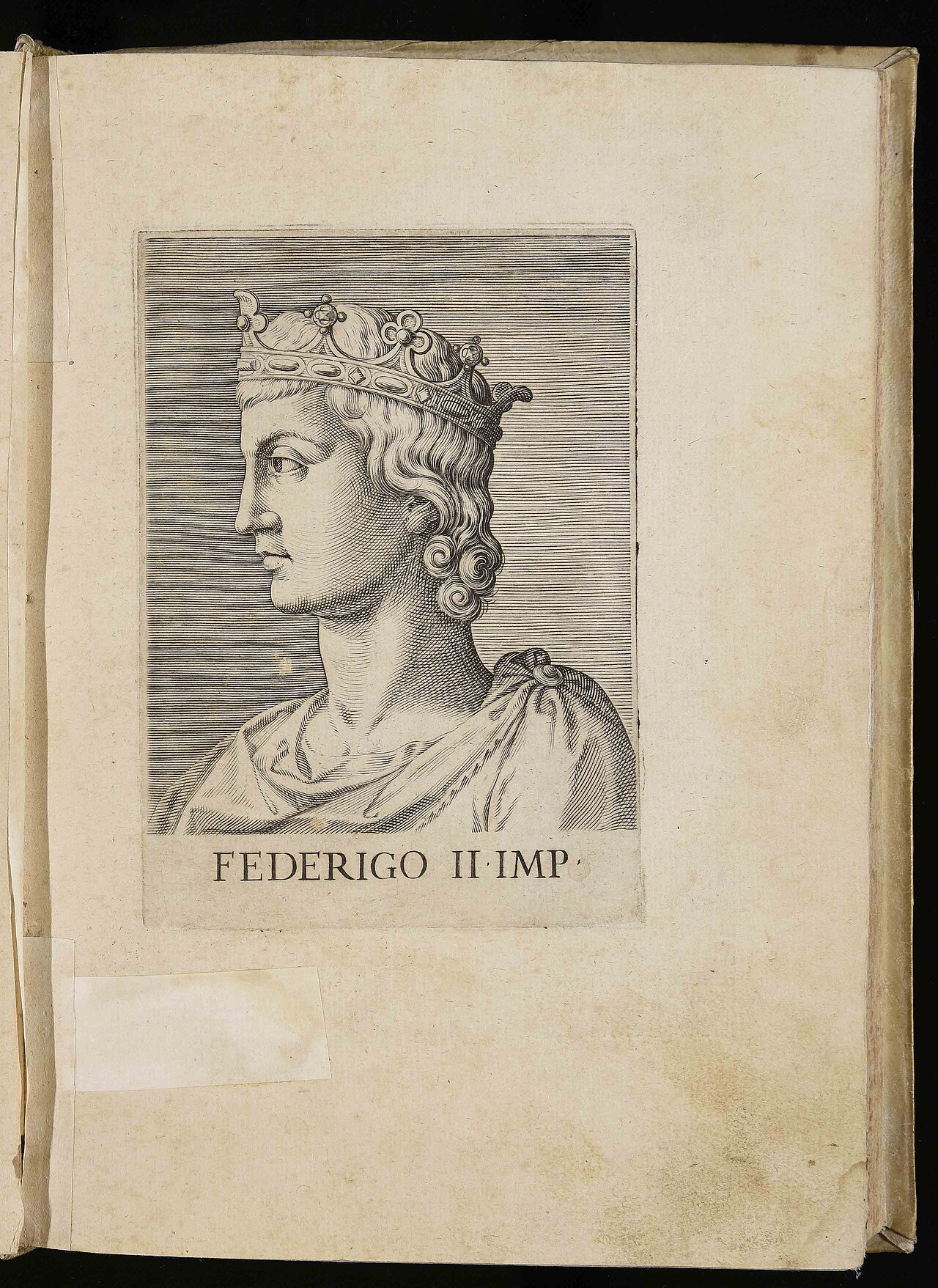 Engraved portrait of Frederick II, Holy Roman Emperor, from Aliprando Caprioli's Ritratti di cento capitani illustri, 1596–1600