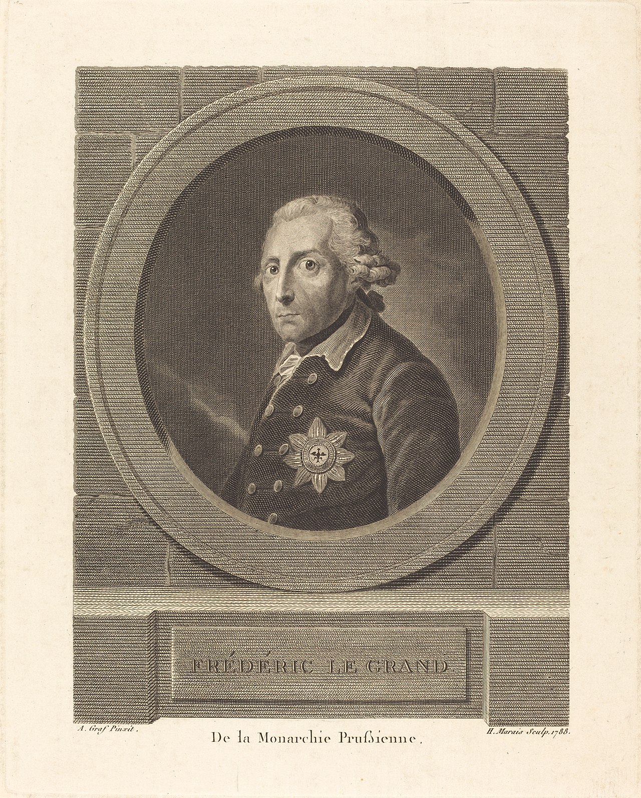 Engraved portrait of Frederick the Great, King of Prussia, after Anton Graff, 1788