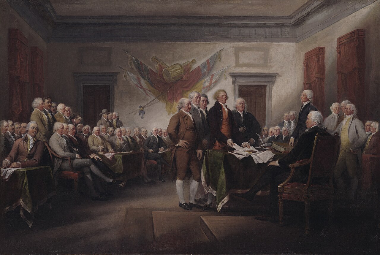 John Trumbull's The Declaration of Independence, July 4, 1776 — Jefferson stands at center presenting the document to John Hancock